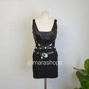 Vintage John Murrough 90's black belted hardware mini dress